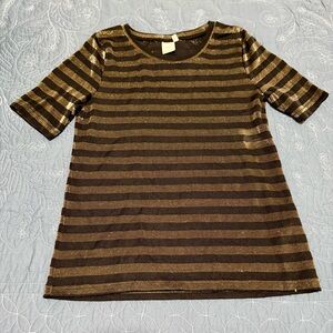 ICHI metallic black and gold stripe blouse size small women’s date night Saints
